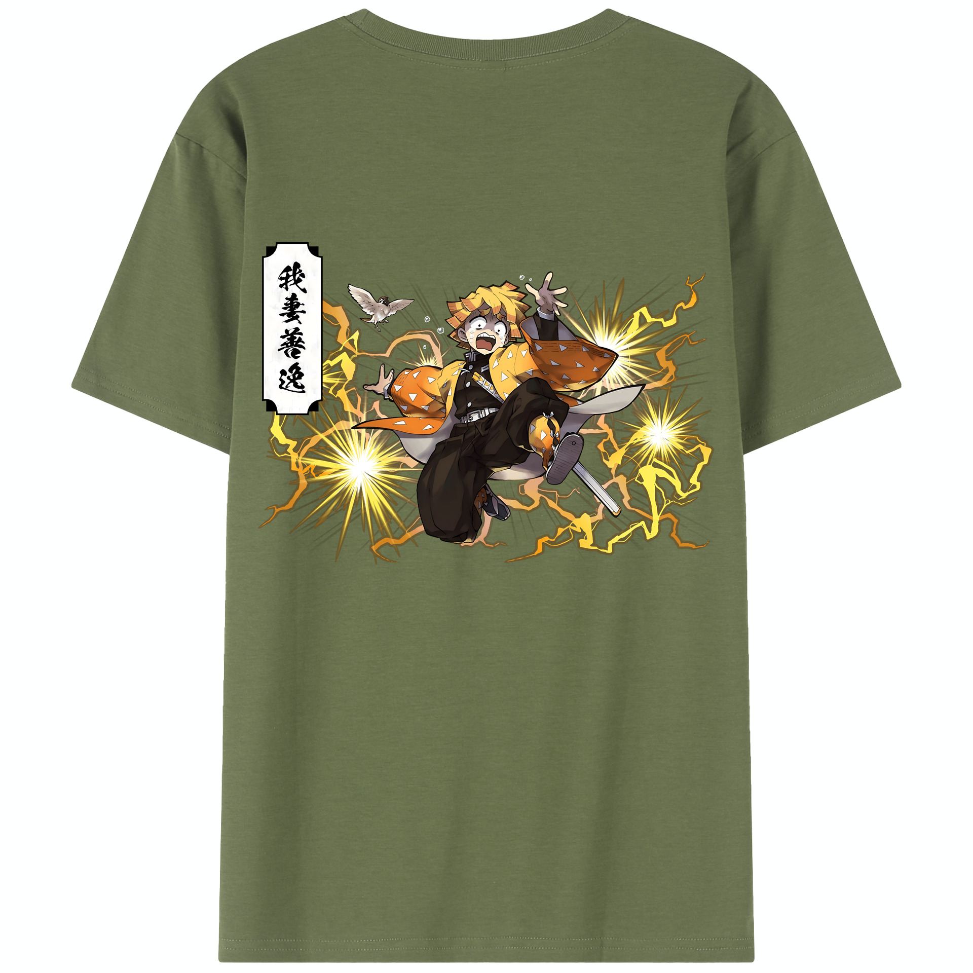 （画像用） 鬼滅の刃（きめつのやいば）我妻 善逸／あがつま ぜんいつ Agatsuma Zenitsu 綿100％半袖Tシャツ（背面プリント）